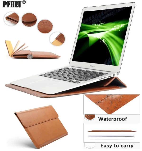 New Leather Sleeve Protector Bag Stand Cover For Apple Macbook Air Pro Retina 11 12 13 15 Laptop Case For Mac Book 13.3 inch