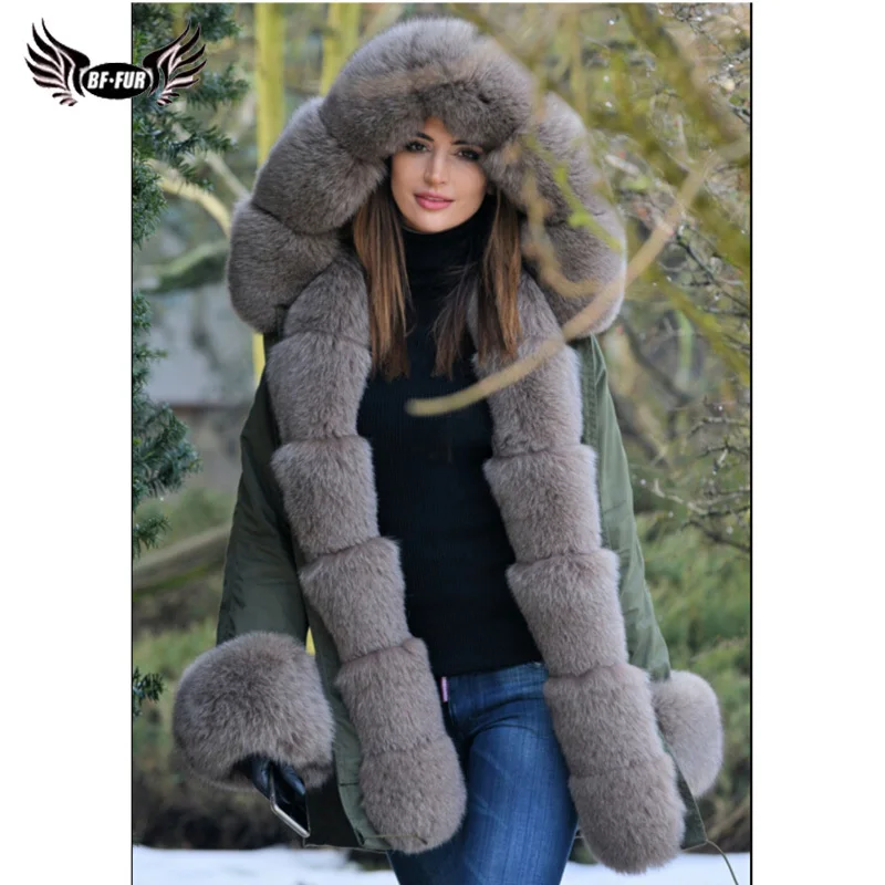 Женская зимняя парка с капюшоном из натурального меха, Женская длинная куртка из натурального меха, водонепроницаемая Толстая теплая куртка с подкладкой из натурального меха кролика