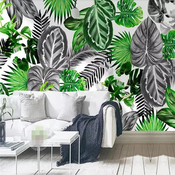 

Custom wallpaper Nordic minimalist black and white tropical plants turtle back leaf background wall - mural waterproof material