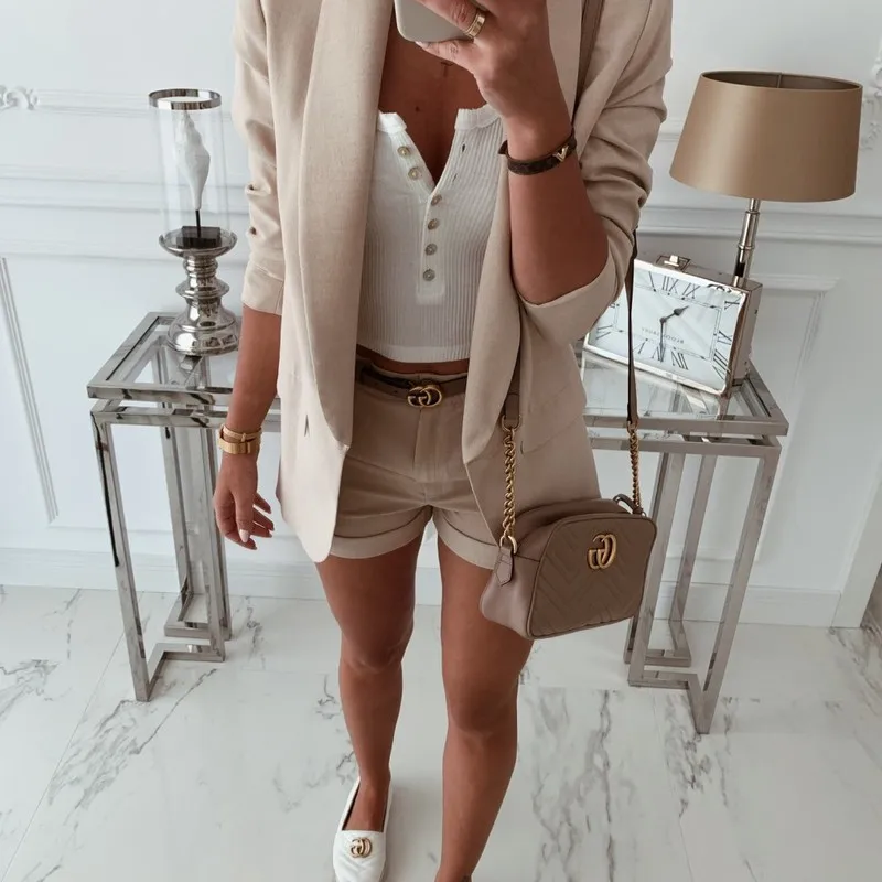 Large size Women's Blazers autumn hot Slim long sleeve solid color fake pocket lapel high quality blazer women's outerwear