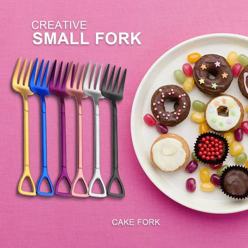

creative stainless steel 304 small fork design gold-plated tableware cake ice cream fork