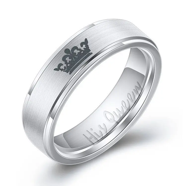 Женское кольцо его королевы из нержавеющей стали, серебряный цвет, простой дизайн, кольцо для пары, обручальное кольцо для женщин и мужчин - Цвет основного камня: Silver His Queen
