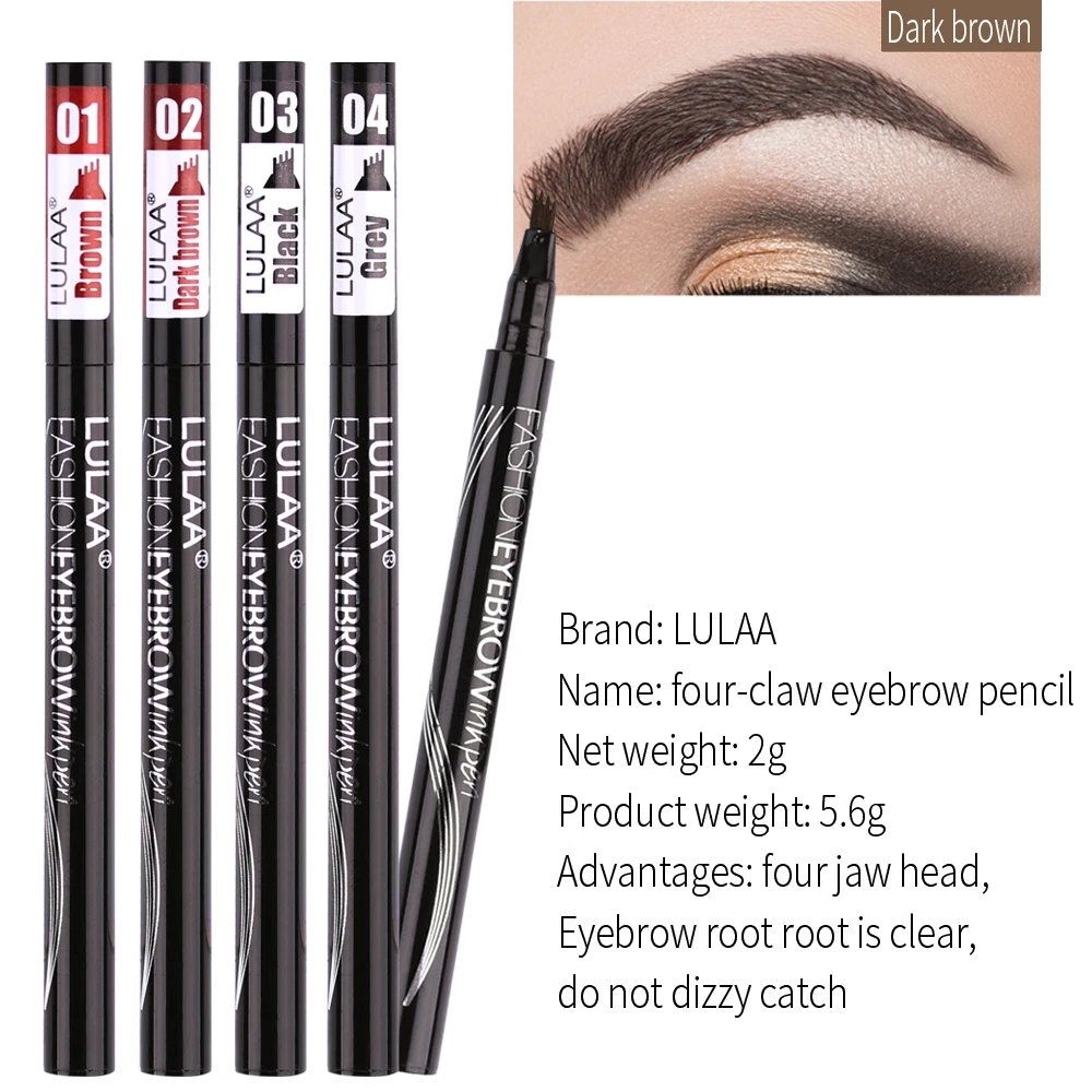 LULAA, макияж, водонепроницаемый карандаш для бровей, 4 головки, для бровей, ТИНТ, 6 видов цветов, стойкий, натуральный, коричневый, черный, серый, карандаш для бровей, макияж, чернила