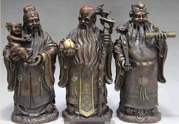 

14 Chinese Buddhism Copper Bronze Fukurokuju Three Longevity God Buddha Statue
