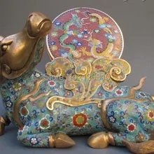 Китайский Королевский бронзовый ручной перегородчатой единорог дракон ox Статуя