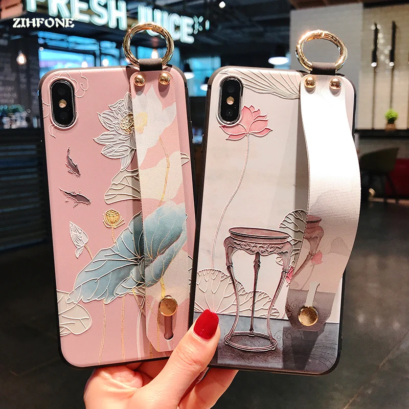 Fundas цветок держатель чехол для телефона samsung Galaxy S10 S9 плюс Wristband силикона