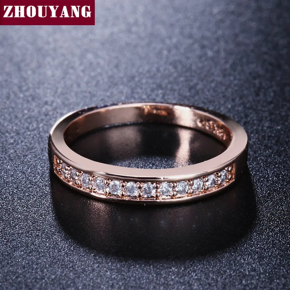 ZHOUYANG, обручальное кольцо для женщин, любовник, классика, микро-вставки, кубический цирконий, обручальное кольцо, розовое золото, ювелирное изделие R062