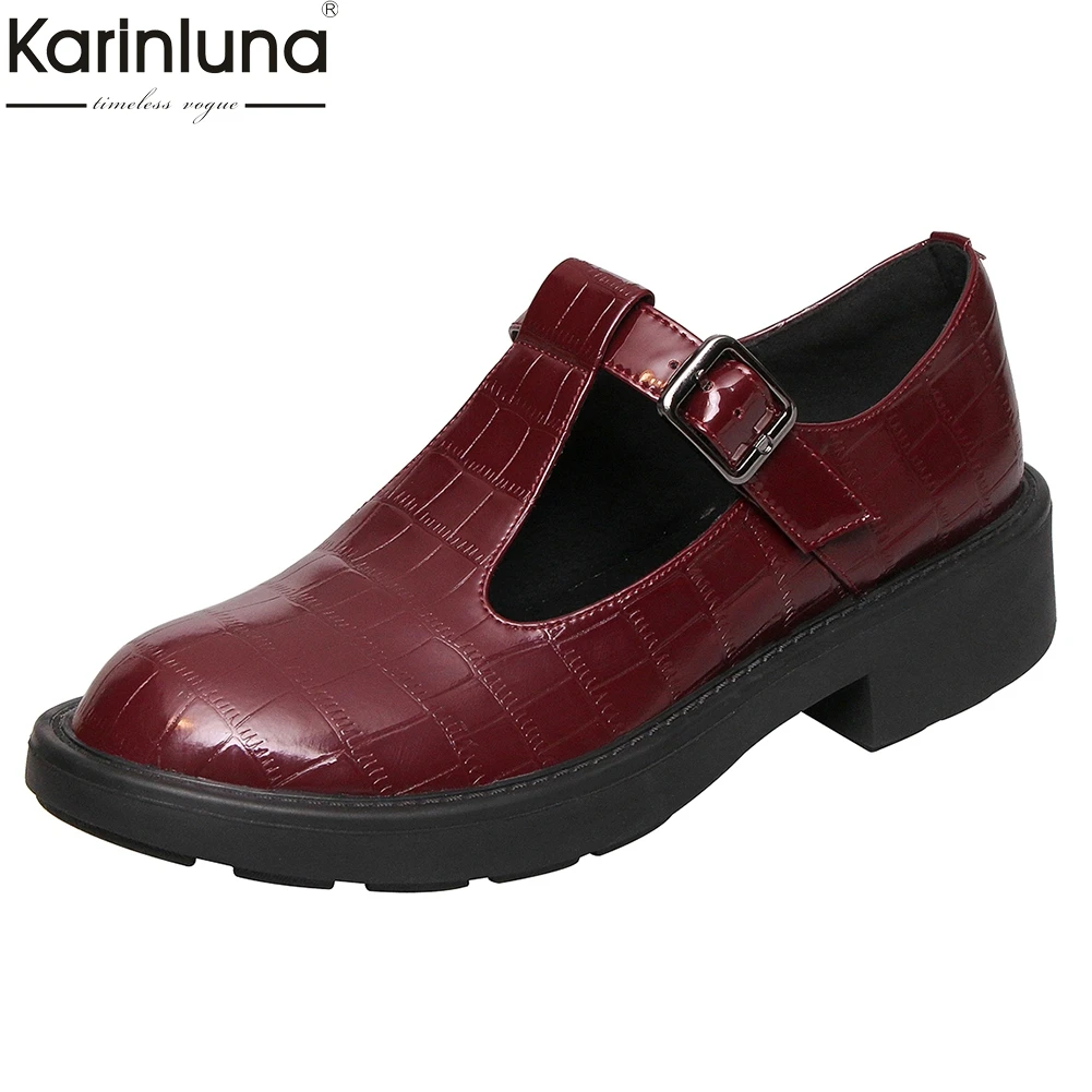 

T-strap Genuine Cow Patent Leather Shoes Flats Woman 2019 Spring Autumn mary janes Flats women Shoes Woman big size 34-42