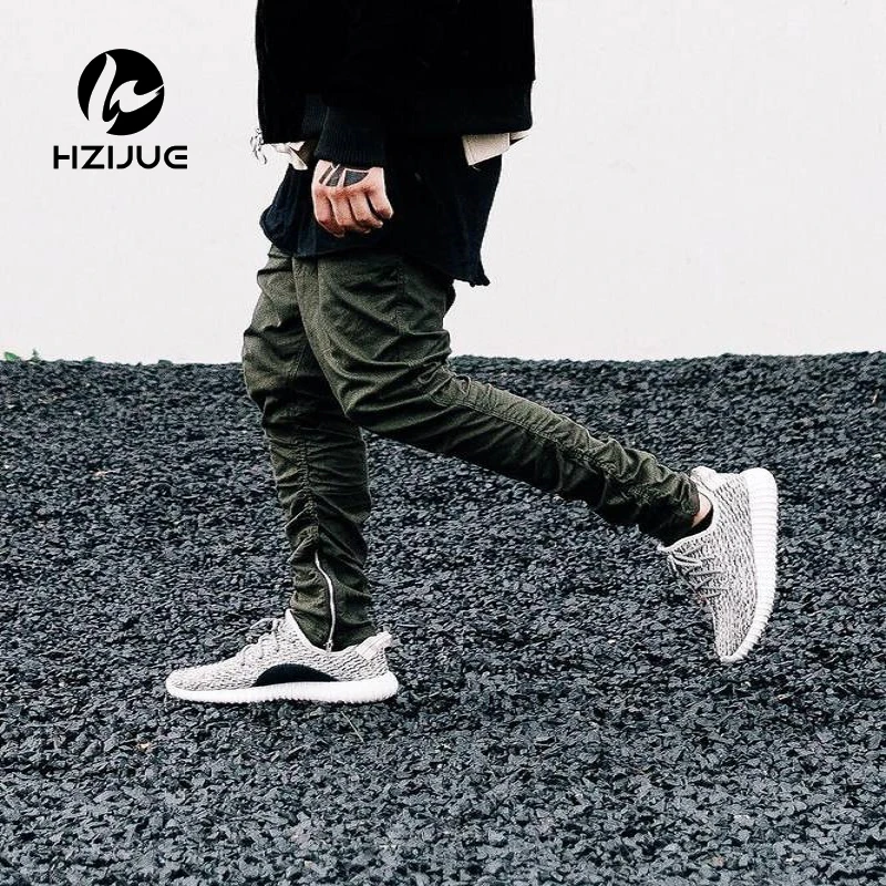 

Justin bieber brand style side zipper men slim fit casual mens hip hop jogger biker pants swag sweatpants skinny trousers olive