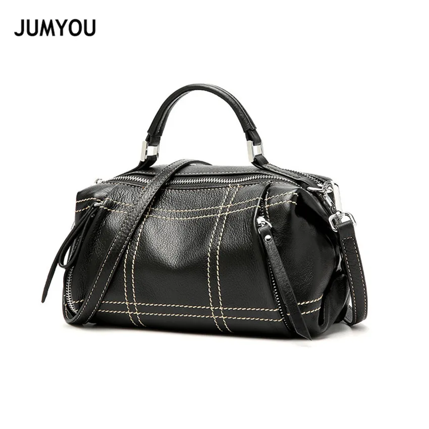 

Genuine Leather Handbags For Women Fashion Simple Soft Boston Black Solid Handbags For Female Real Leather Messenger Bags Ladies