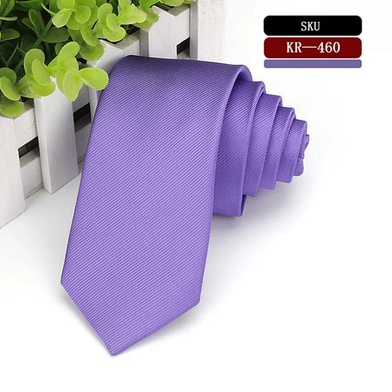 KR456-477, 6 см, брендовые, полиэфирные, шелковые галстуки, мужские, тонкие, обтягивающие, узкие, костюмы, галстук, однотонный, желтый, красный, темно-синий, фиолетовый, вечерние галстуки - Цвет: STKR 460