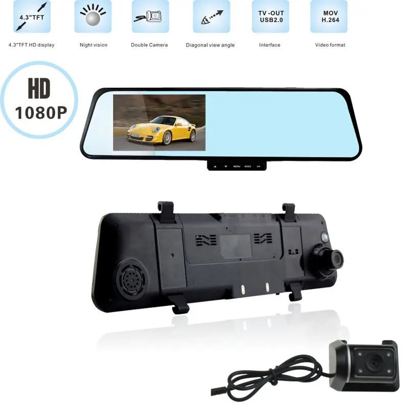 H170 HD Dual Lens Camera Rear view Mirror Video Recorder Car DVR G