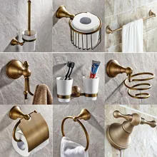 Bathroom Accessories Antique Brass Collection, Towel Ring, Paper Holder, Toilet Brush, Coat Hook, Bath Rack, Soap Dish aset019 antique brass luxury bathroom accessory paper holder toilet brush rack commodity basket shelf soap dish towel ring