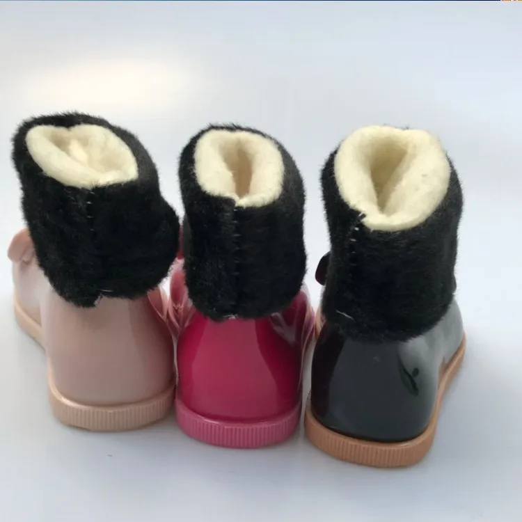Melissa/милые зимние теплые дождевые ботинки с бантом; прозрачная обувь; детская обувь; непромокаемые сапоги; обувь для девочек; противоскользящая подошва; Водонепроницаемая Обувь
