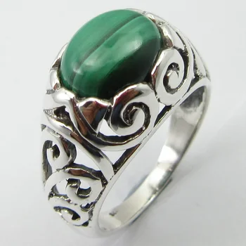 

Solid Collectible Gem Stone Jewelry Oval Malachite Ring Size 8.75 Unique Designed