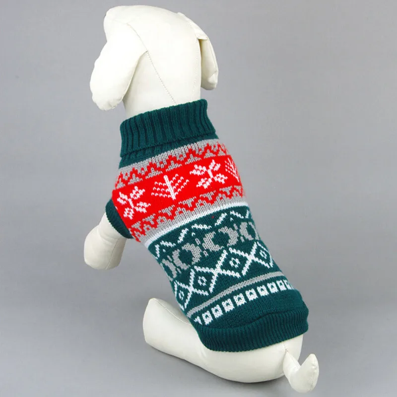 Для домашних любимцев собак Зимний свитер вязаная одежда снежный цветок одежда для кошечек одежда джемпер размер XS-XXL - Цвет: Зеленый