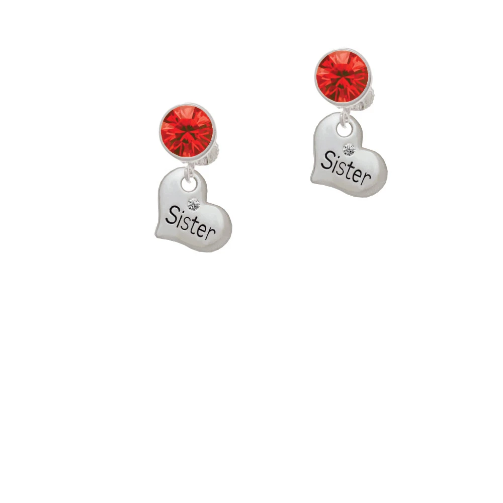 Small ''Sister'' Heart with Clear Crystal Crystal Clip On Earrings (4)