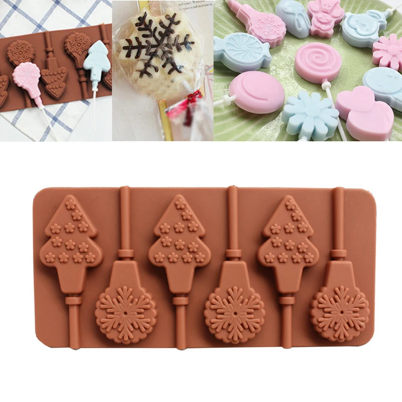 

3D Bakeware Snowflake Christmas Tree Silicone mold for Lollipop Candy Cake baking mold Chocolate Cake Decorating Pastry Mold