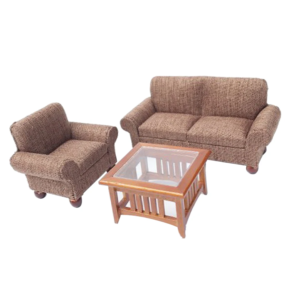 1/12 Scale Dollhouse Miniature Furniture Living Room Couch Sofa Table Set Black