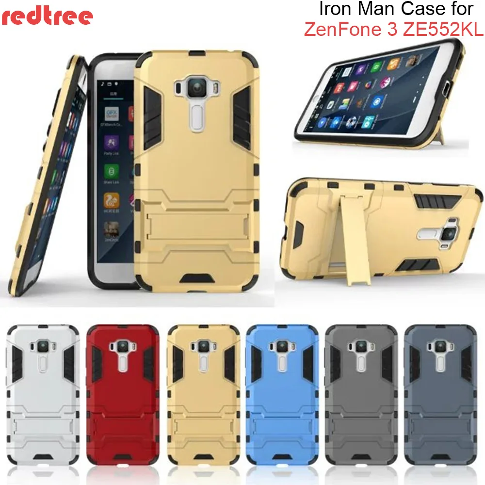 REDTREE TPU+PC Slim Cases for ZenFone 3 ZE552KL Full Cover Celular Iron Man Case with Holder for ZenFone 3 Smartphone Back Capa REDTREE TPU+PC Slim Cases for ZenFone 3 ZE552KL Full Cover Celular Iron Man Case with Holder for ZenFone 3 Smartphone Back Capa