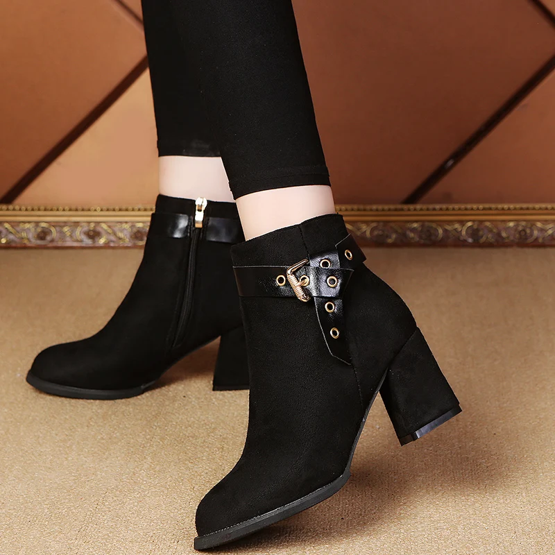 pointed buckle heels
