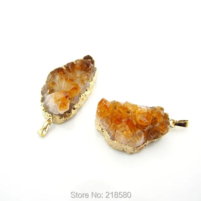 

P141209005 Gold Electroplated Crystal Cluster Raw Citrin e Cluster Pendants