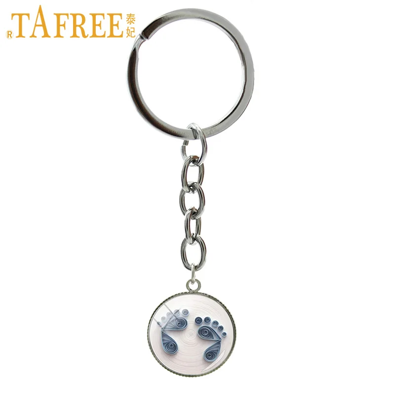 

TAFREE Vintage best gifts for mother key chain ring Exquisite Baby Feet art picture pendant mother's day keychain jewelry NS520