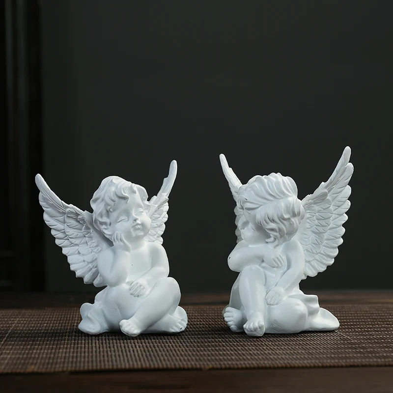 1 пара, миниатюрные фигурки для украшения дома, креативный подсвечник ангела из смолы, садовый орнамент, Декоративная скульптура, Красивая статуя