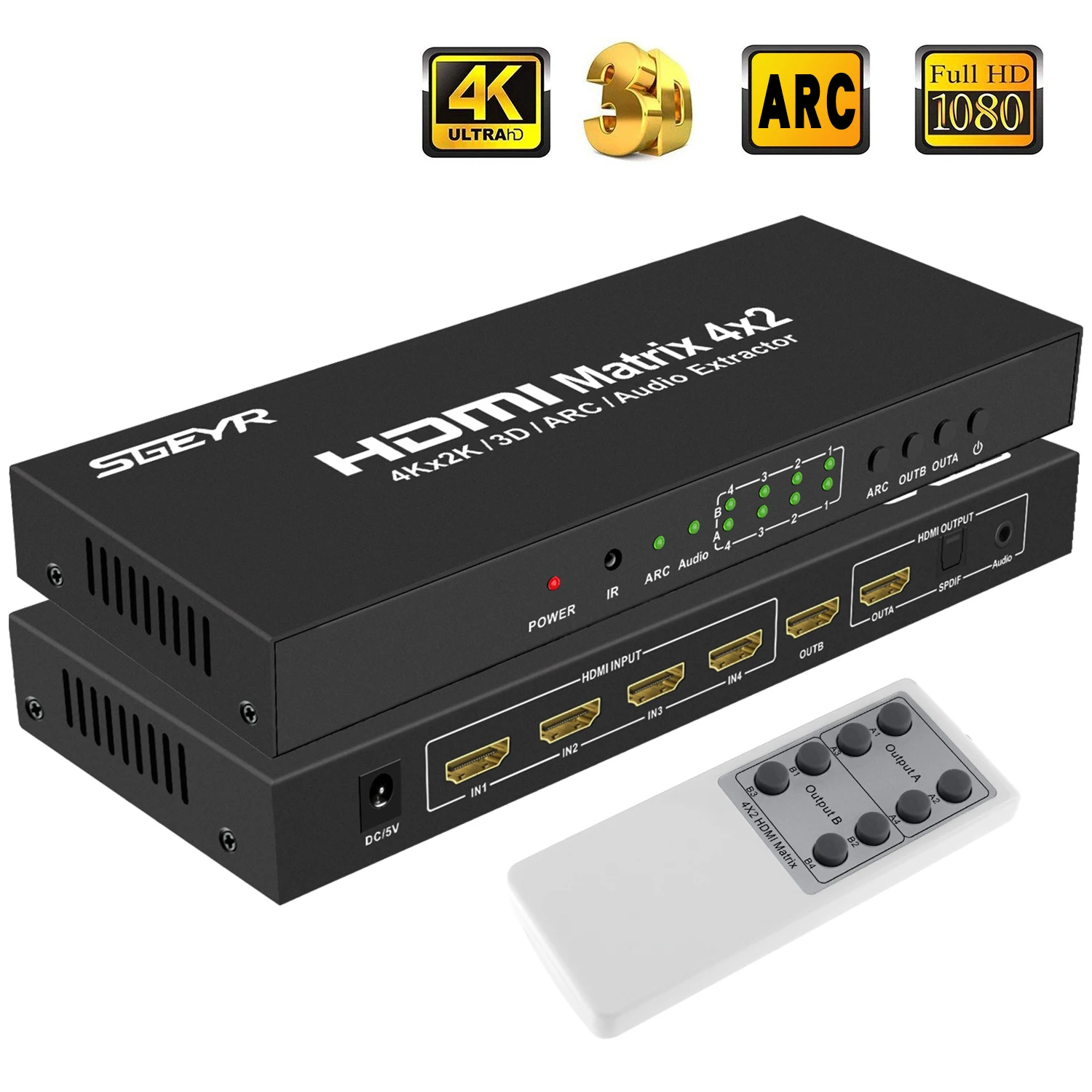 4K x 2K HDMI настоящий матричный коммутатор 4x2 HDMI сплиттер SGEYR Switcher Matriz 4 In 2 Out с ИК-пультом дистанционного ОПТИЧЕСКОГО+ 3,5 мм аудио экстрактор