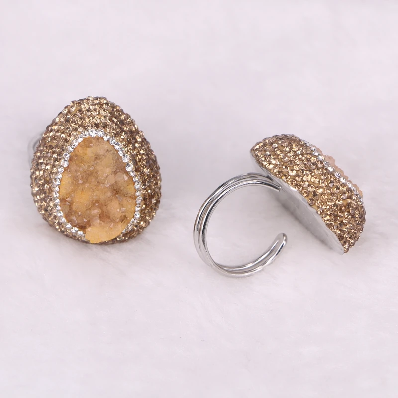 6 шт., ZYZ134-4972, модное кольцо, кристалл натурального кварца, геодный камень инкрустированный cz инкрустированные драгоценные камни, кольца