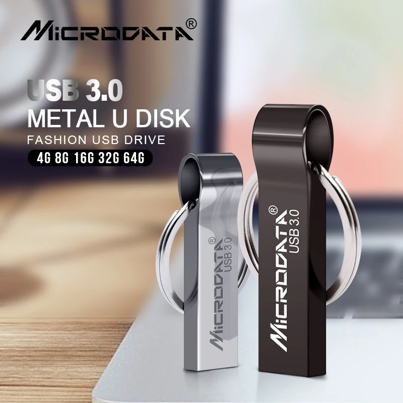 Металлический USB флеш-накопитель, USB 3,0, водонепроницаемая флешка, 32 ГБ, 16 ГБ, флеш-накопитель, 64 ГБ, 128 ГБ, usb флешка для ПК с бесплатным кольцом для ключей