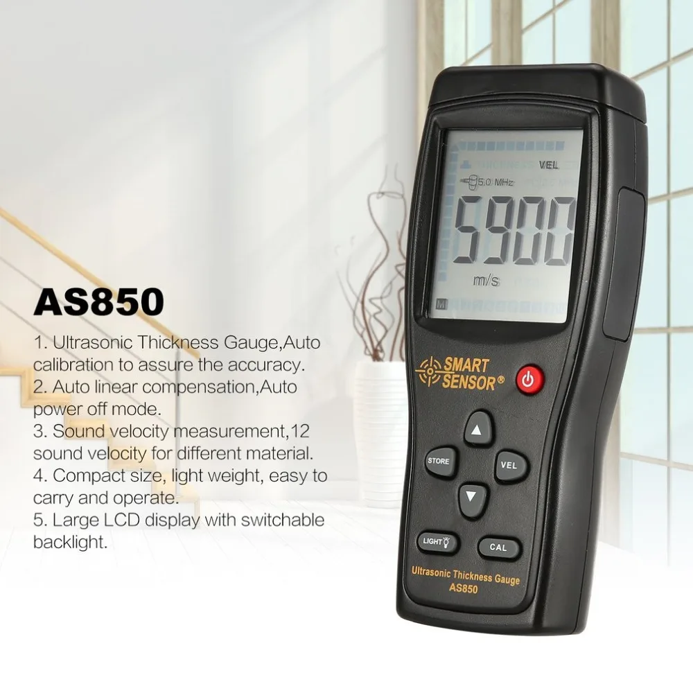 

SMART SENSOR AS850 Ultrasonic Thickness Gauge Tester Sound Velocity Meter Metal Width Measuring Instrument 1.2 to 225MM