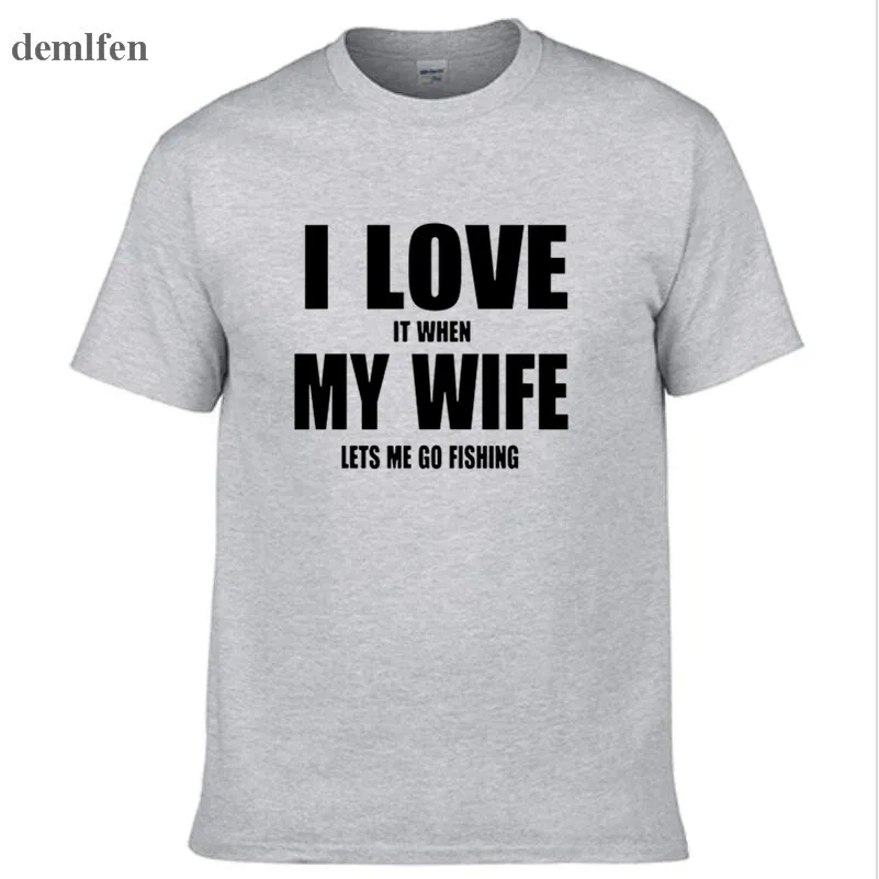 Лидер продаж, модная одежда, повседневная хлопковая забавная футболка с надписью «I Love My Wife Fishinger» для мужчин, футболки с коротким рукавом, топы