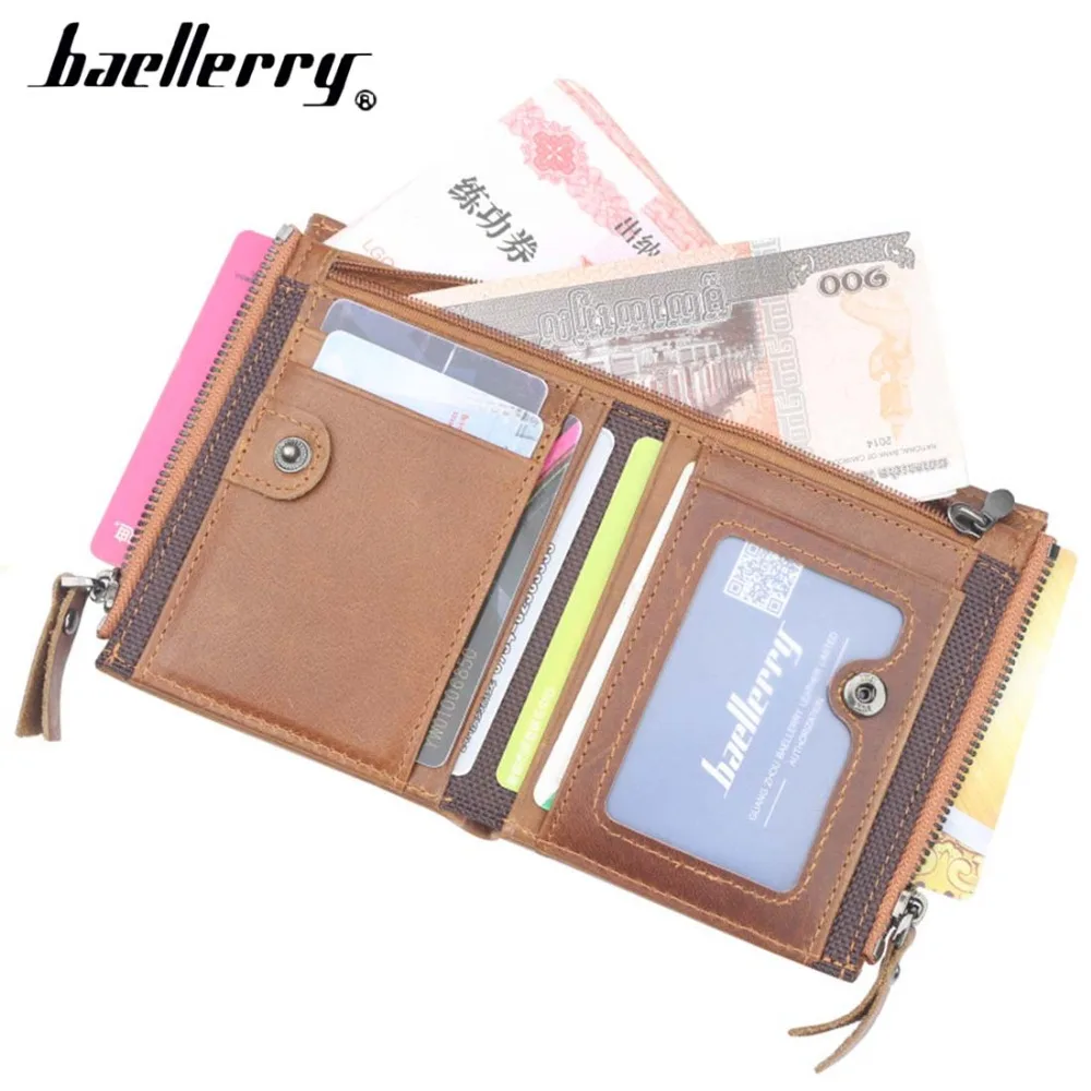 Мужской кошелек Baellerry из натуральной коровьей кожи на двойной молнии с