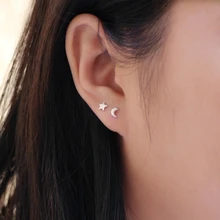 Серьги из стерлингового серебра S925 пробы, серьги со звездами и луной, глянцевые ассиметричные серьги для мальчиков и девочек, ювелирные изделия для ушей