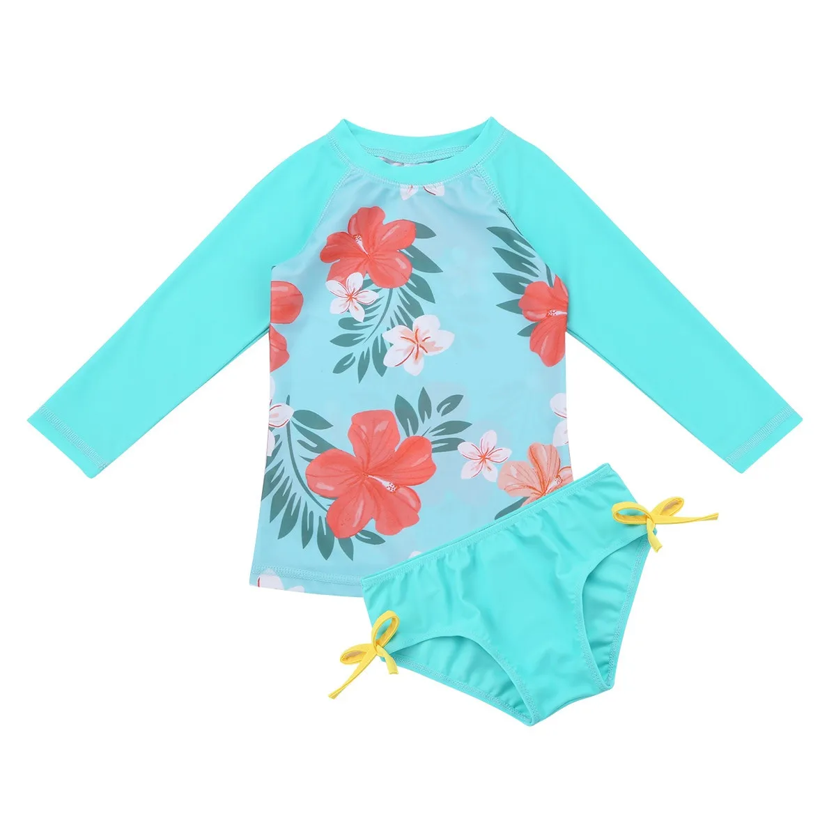 FEESHOW/Одежда для маленьких девочек, одежда для плавания с длинным рукавом, цветочный костюм с солнышком, детский купальник, детский цельный купальный костюм, лето