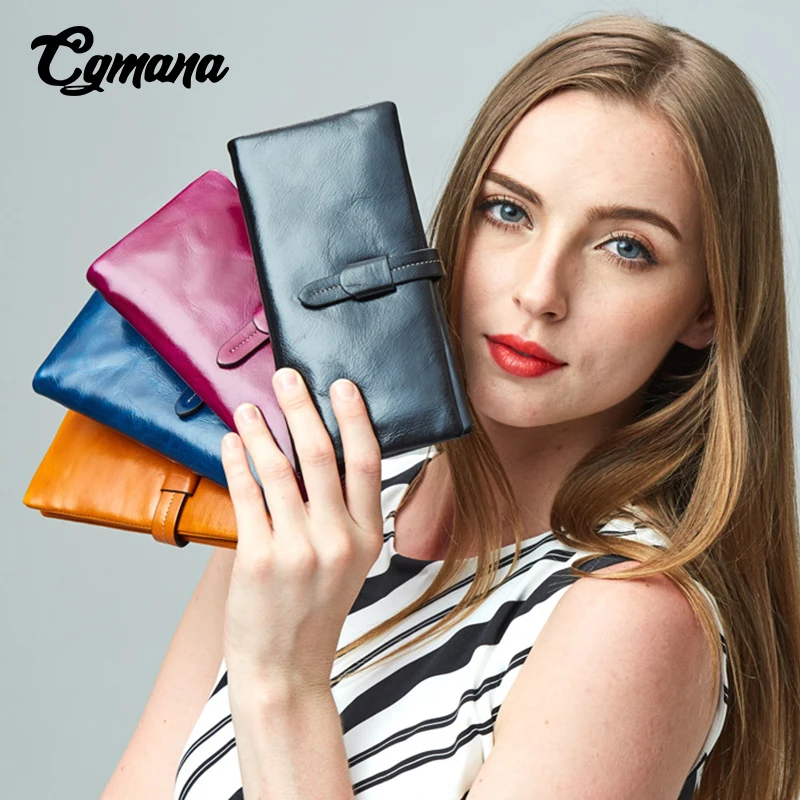 

Brand Genuine Leather Women Wallet 2019 Oil Leather Wallet Long Purse Cowhide multiple Cards Holder Clutch bag Standard Wallet
