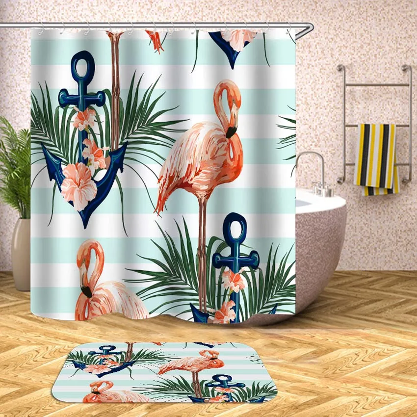 Цветочный Фламинго занавески для душа с цветочным принтом водонепроницаемые занавески для ванной s для ванной ванны купальный чехол большой широкий 12 шт. крючки