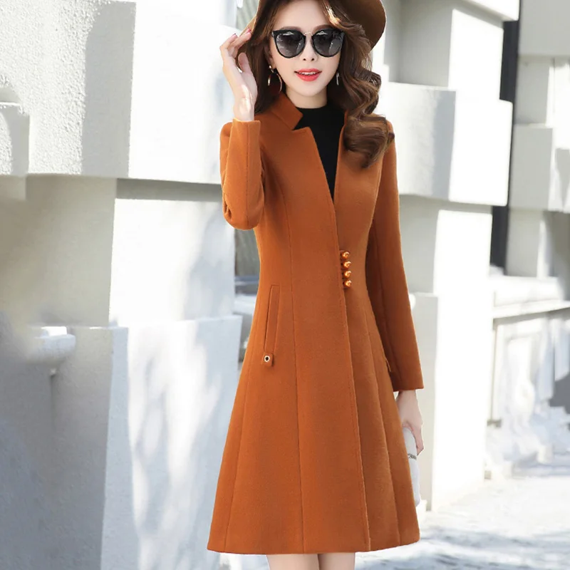 

Outerwear Overcoat 2019 Autumn Winter Women Wool Blend Coat Single Breasted Long Elegant Lady Jacket Female Outerwear Khaki