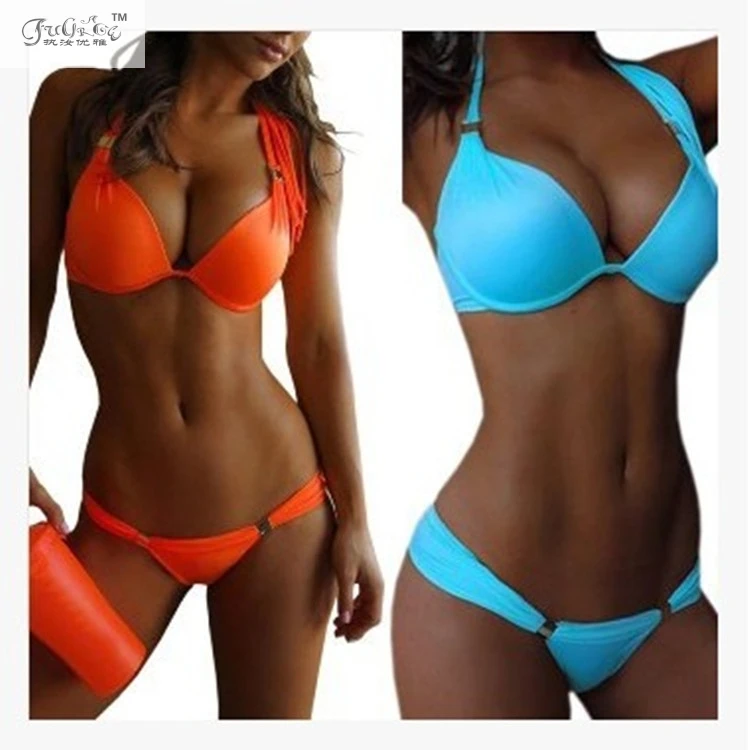 New Swimwear Women Teres Padded Halter Underwire Bikini Beachwear Swimsuit Bathing Suit Solid Biquini