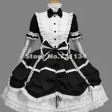 Недорогое уникальное однобортное готическое платье лолиты с бантом