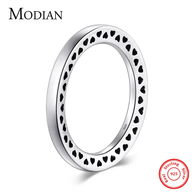 Modian, 3 цвета, настоящее 925 пробы, Серебряное сердце, кольца, простые, штабелируемые, модные, инстаграм, ювелирные изделия для женщин, тонкая пара Gfit - Цвет основного камня: Silver