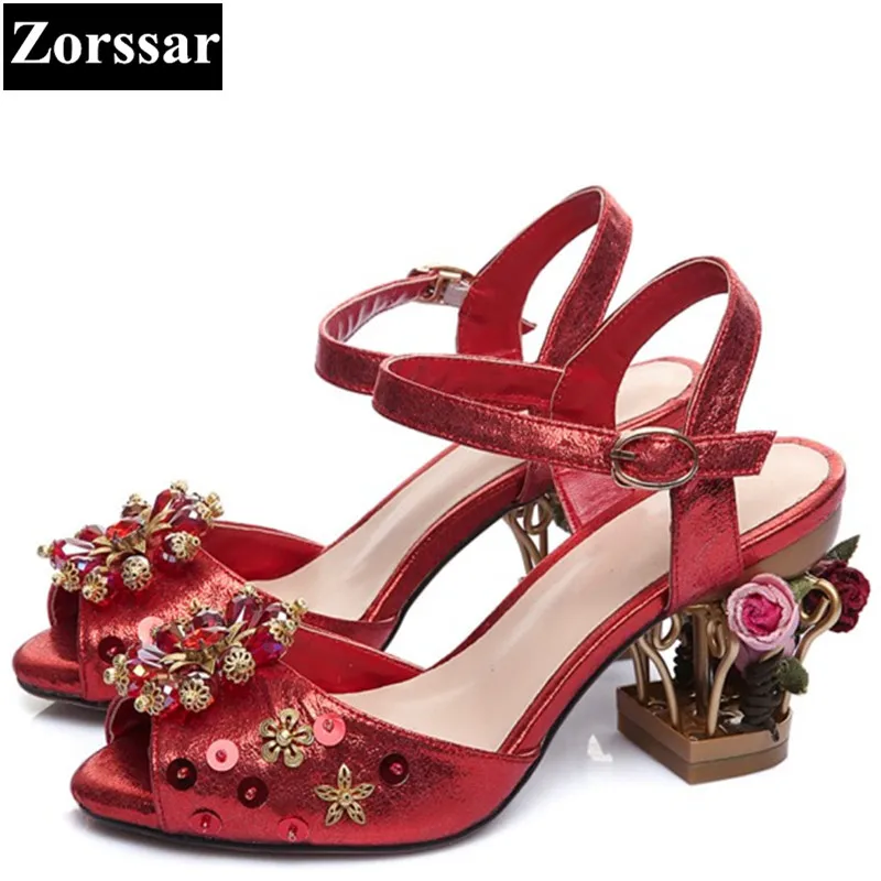 

{Zorssar} Brand 2017 Summer Women's shoes Fashion flowers Women peep toe high heels sandals womens wedding party shoes plus size