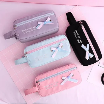 

Cute Bow Pencil Case Candy Color Pens Holder Kawaii School Pencil Bag for Girls Pen Pouch Xmas Gift Bag Lovely Stationery Box