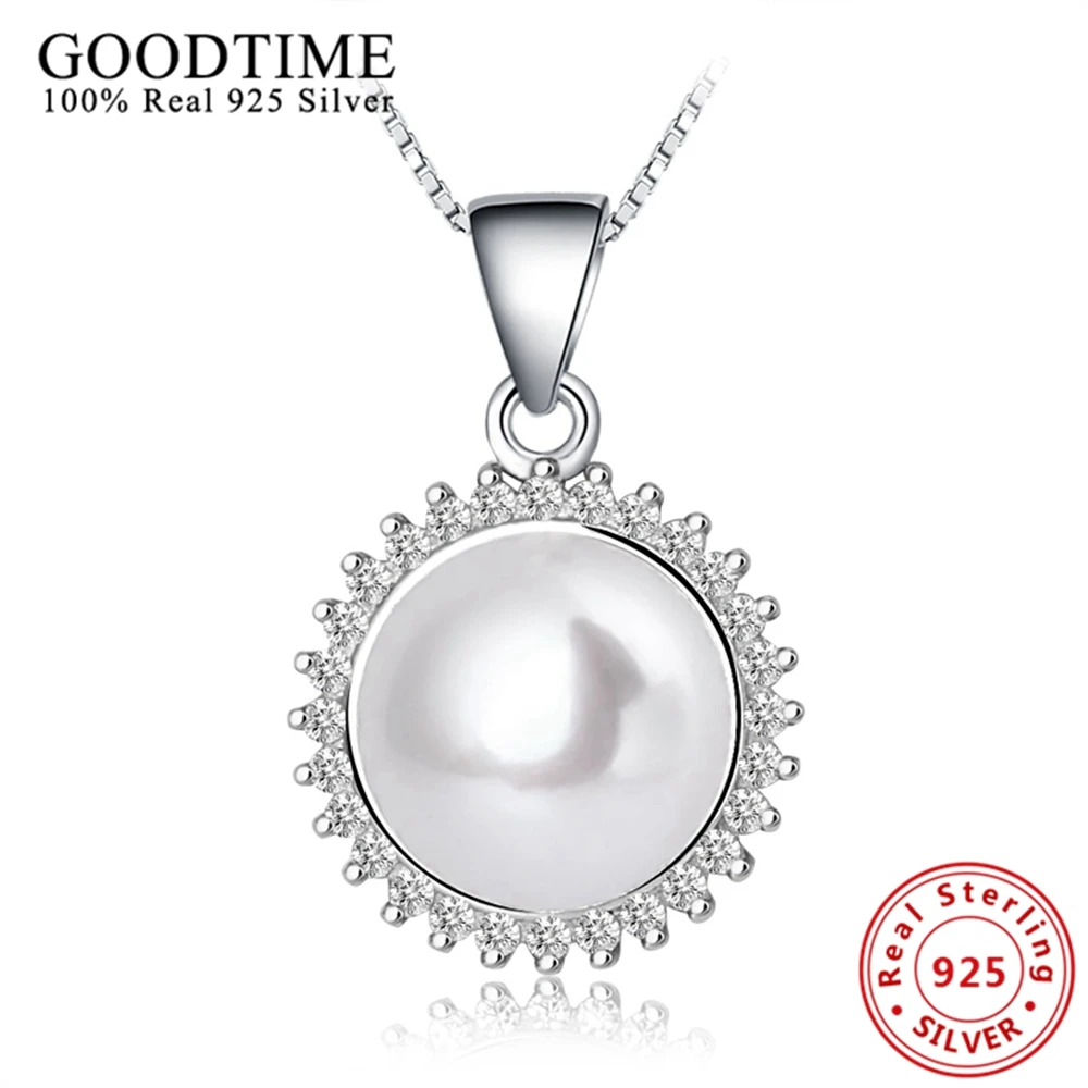 Wholesale 100 Real Pure 925 Sterling Silver Pendant Necklace Natural Pearl Necklace Top Quality
