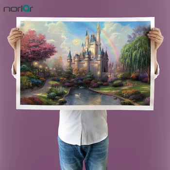 

Thomas Kinkade Castle and Woods HD Canvas Print Home Decoration Living Room bedroom Wall pictures Art painting NO Frame