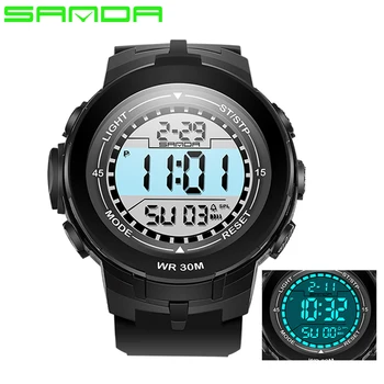 

SANDA Large Dial Outdoor Men Sports Watches LED Digital Wristwatches Waterproof Alarm Chrono Calendar Fashion Casual Watch 2018