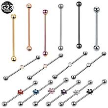 1 шт., титановые серьги-гантели для пирсинга, промышленные серьги-гантели, Хрустальный цветок, длинный брусок, хрящ, ушные леса, ювелирные изделия для пирсинга, 14 г