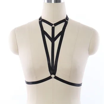 

Elastic Goth Body Harness Handmade Harajuku Crop Top Bralette Fetish Wear Bondage Bodysuit Sexy Body Cage Lingerie Adult Wear