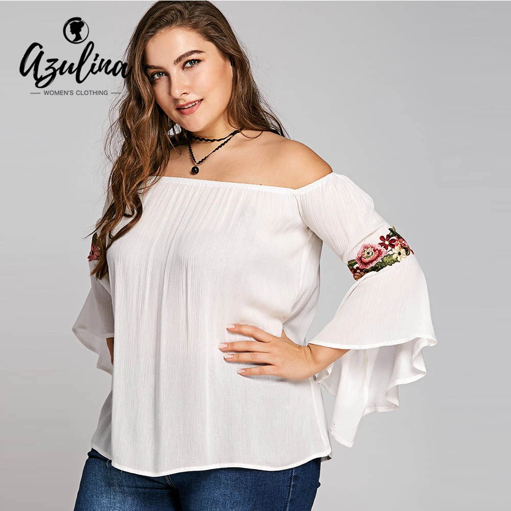 Rosegal Plus bordado campana manga blusa de hombro de la mujer Casual Chiffon 2018 señoras Tops tamaño grande 5XL|chiffon blouses shirts|blouse shirtchiffon blouse - AliExpress